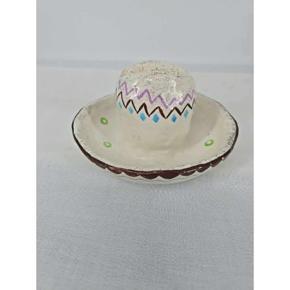 Lili Kahne Signed Studio Pottery Ceramic Sombrero‎ Trinket Dish Hand Painted